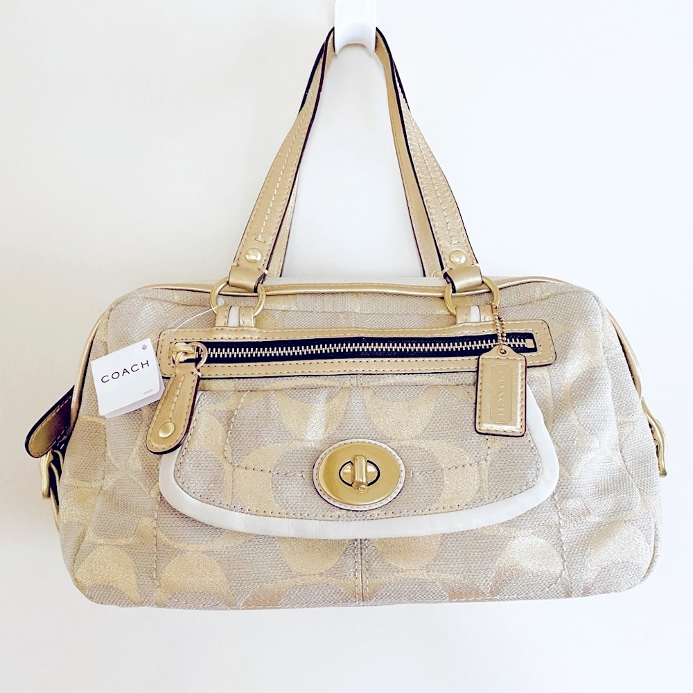 NWT Coach Metallic Gold Bonnie Linen Lurex Satchel Bag